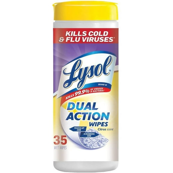Lysol Dual Action White & Purple Disinfecting Wipes Citrus Scent, 9.8oz, 35 Count, Cloth