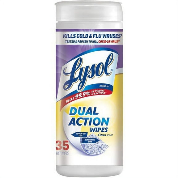 Lysol Dual Action Wipes - Wipe - Citrus Scent - 35 / Canister - 1 Each - White/Purple | Bundle of 2 Each