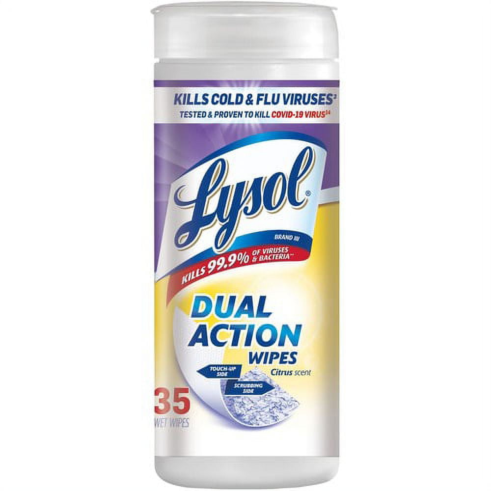 Lysol Dual Action Wipes - Wipe - Citrus Scent - 35 / Canister - 1 Each - White/Purple | Bundle of 5 Each