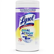 Lysol Dual Action Wipes - Wipe - Citrus Scent - 7.25" Width x 7" Length - 75 / Canister - 1 Each - White/Purple | Bundle of 2 Each