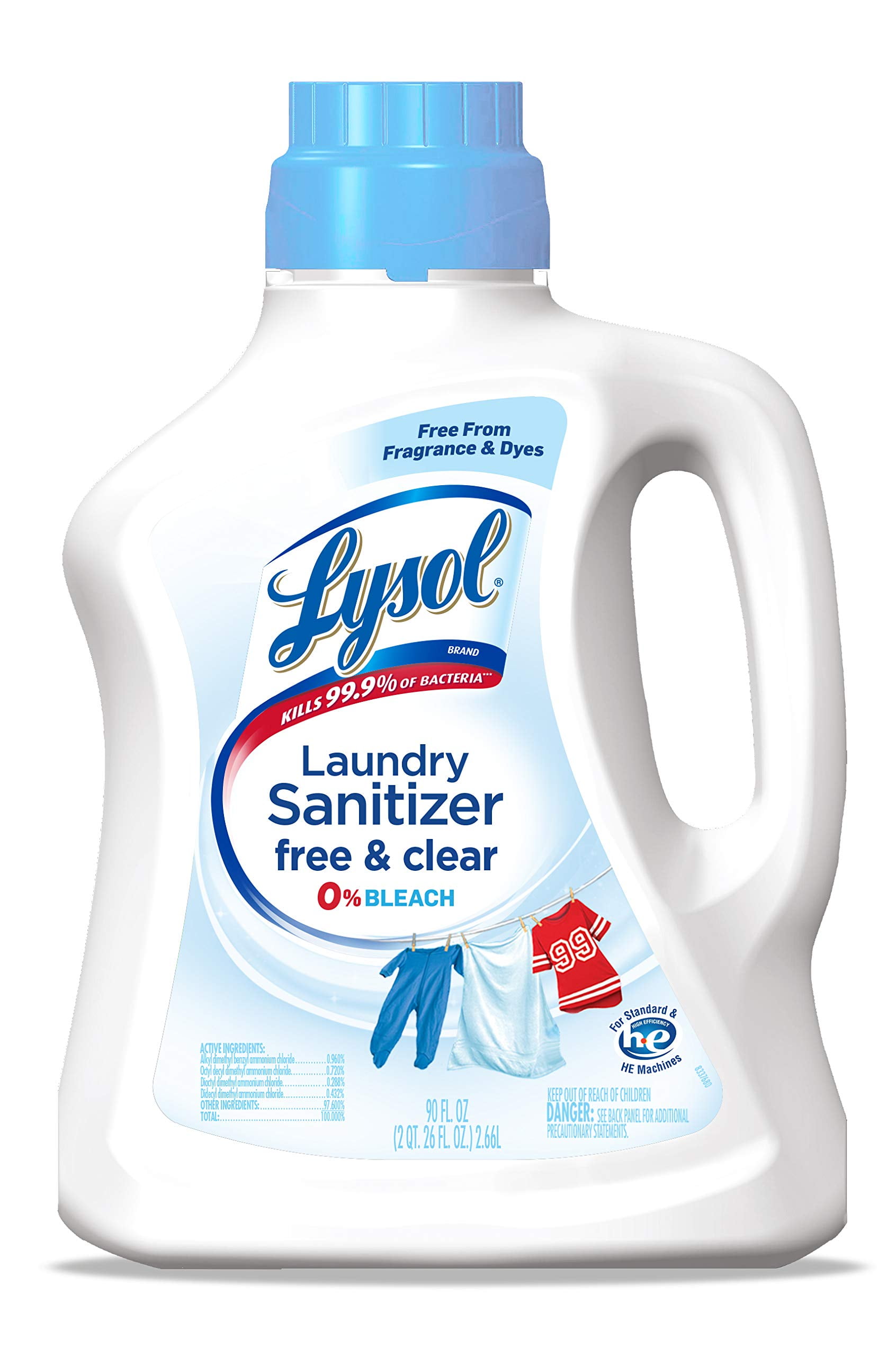 Lysol Free and Clear Laundry Sanitizer, Bacteria Causing Laundry Odor Eliminator 0% Bleach, 90 fl oz