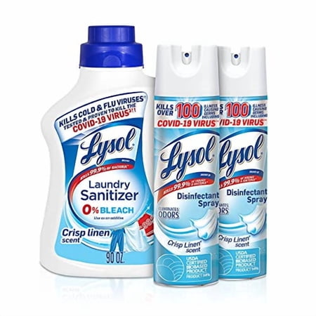 Lysol Laundry Sanitizer Additive, Bacteria-Causing Laundry Odor Eliminator, Multi 90 Fl Oz Crisp Linen with Disinfecting Spray, Crisp Linen, 19oz. (Pack of 2),