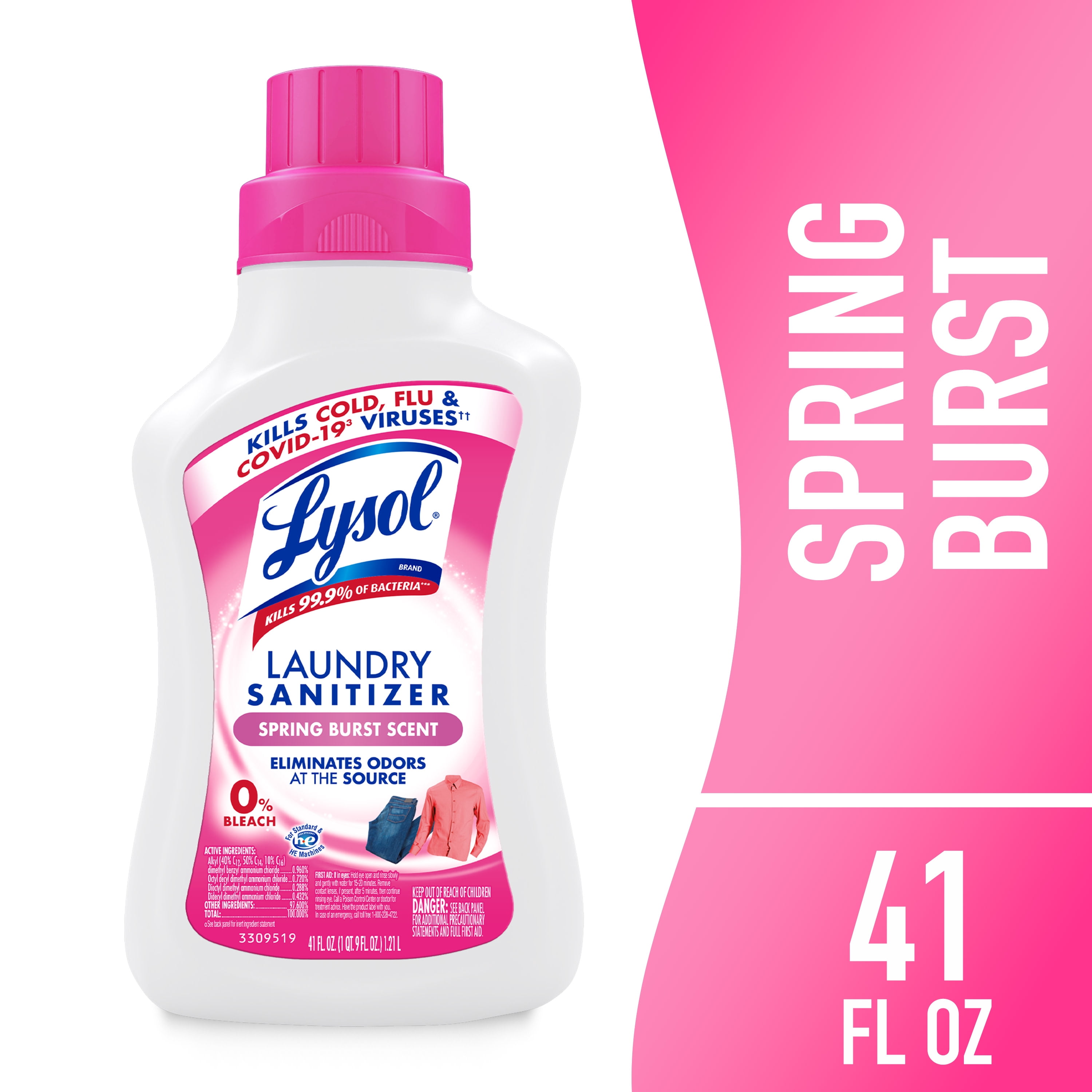 Lysol Laundry Sanitizer Additive, Sanitizing Liquid for Clothes and Linens, Spring Burst, 41 fl oz