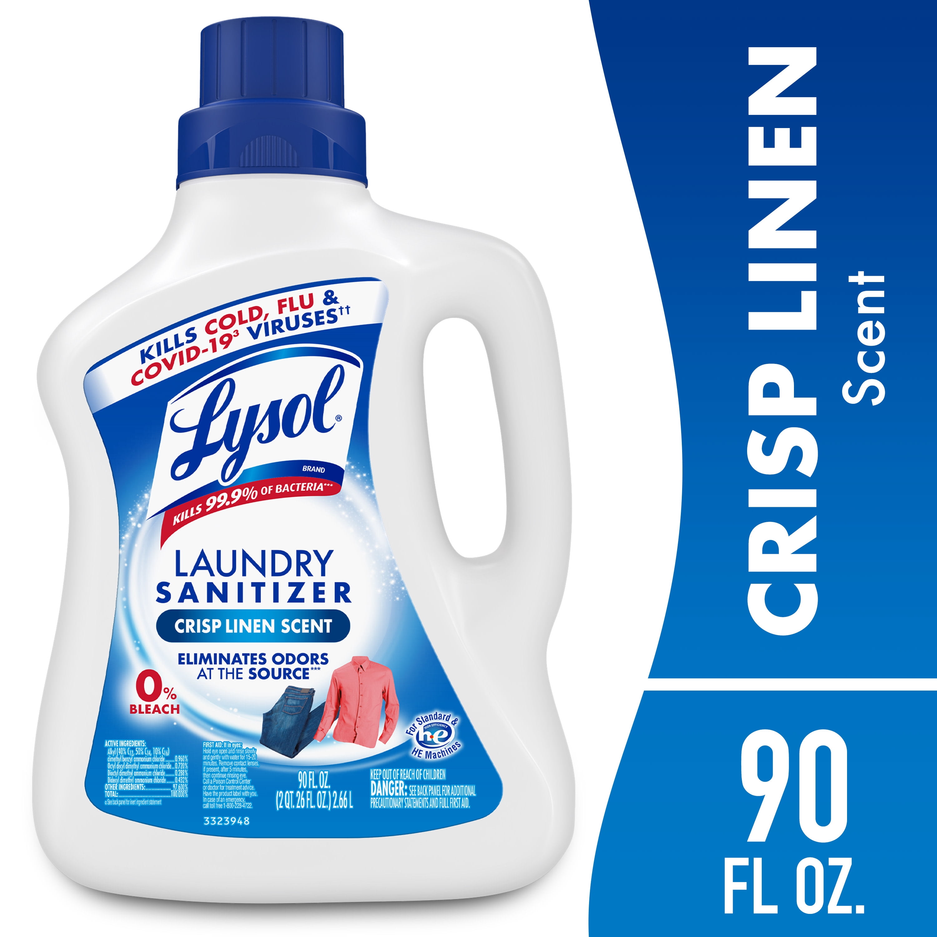 Lysol Laundry Sanitizer Additive, Sanitizing Liquid for Clothes and Linens, Crisp Linen, 90 fl oz