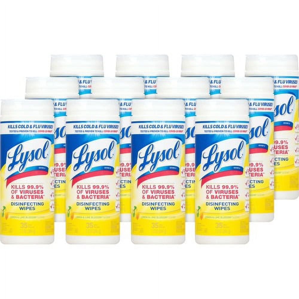 Lysol Lemon/Lime Disinfect Wipes - Wipe - Lemon & Lime Blossom Scent - 7.25" Width x 7" Length - 35 / Canister - 12 / Carton - White | Bundle of 2 Cartons