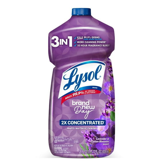 Lysol Multi-Surface Cleaner, 2X Concentrated, Pourable Brand New Day, Lavender & Cotton Blossom Scent, 28 oz (4 Pack)