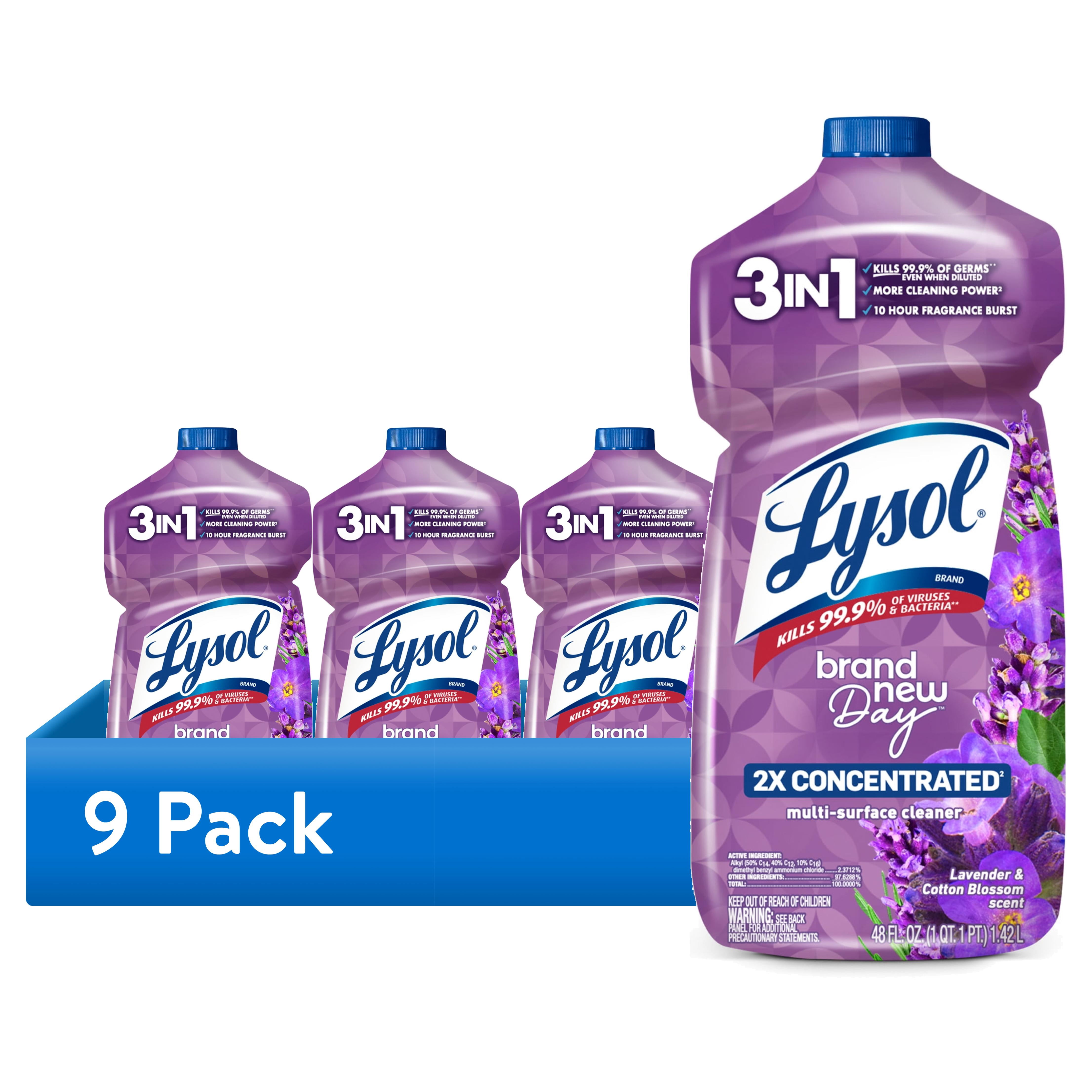 (9 pack) Lysol All Purpose Cleaner, 2X Concentrated Multi-Surface Disinfectant Floor Cleaner for Mopping Solution, for Bathroom & Kitchen, Lavender & Cotton Blossom, 48 fl oz