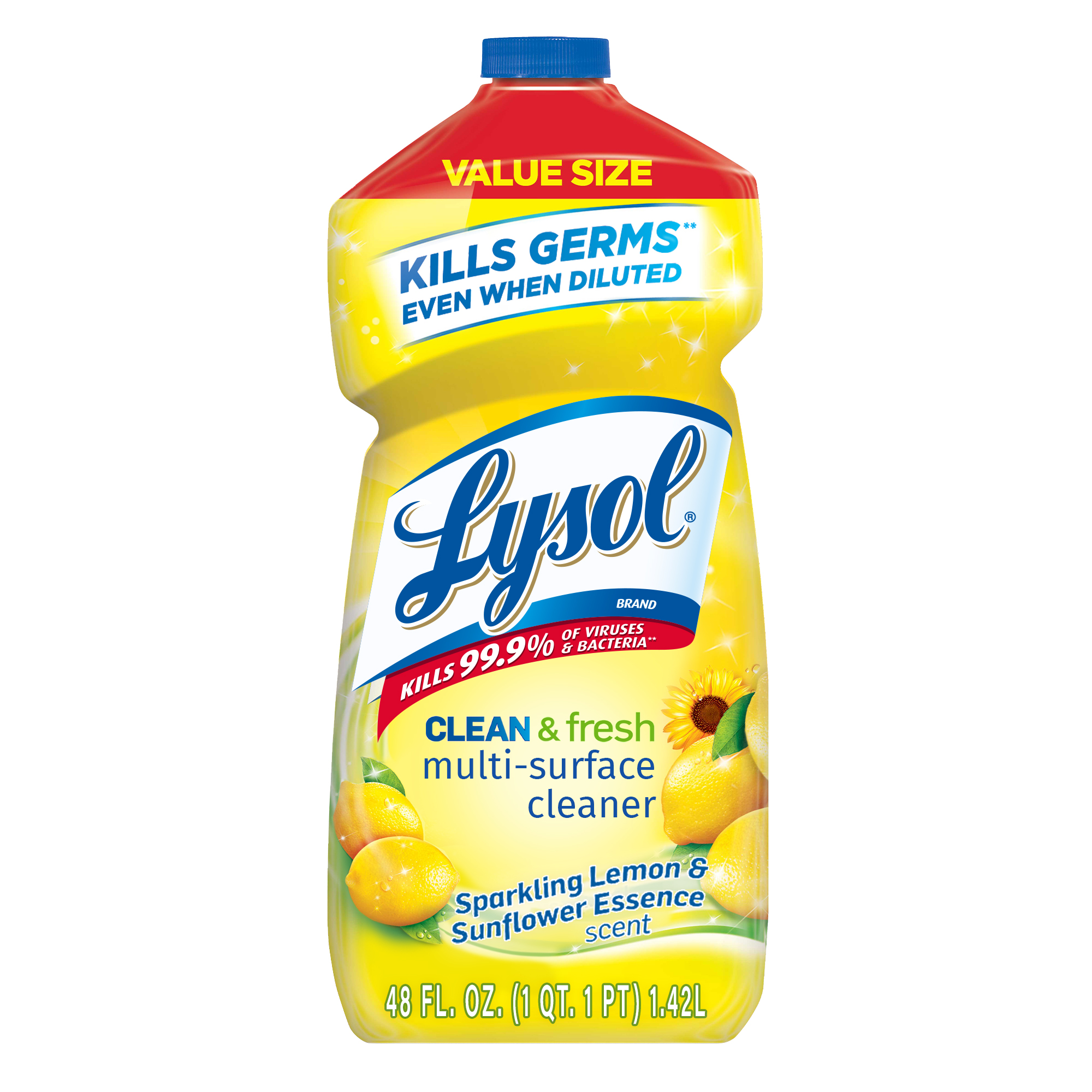 Lysol Multi-Surface Cleaner, Sanitizing and Disinfecting Pour, to Clean and Deodorize, Sparkling Lemon & Sunflower Essence, 48oz - image 1 of 6