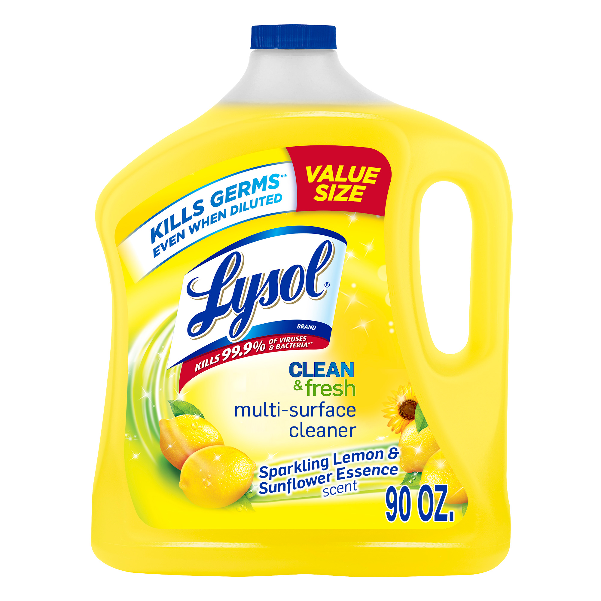 Lysol Multi-Surface Cleaner, Sanitizing and Disinfecting Pour, to Clean and Deodorize, Sparkling Lemon and Sunflower Essence, 90 Fl Oz. - image 1 of 6