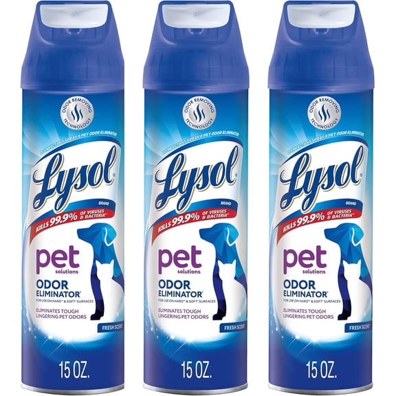 Lysol Pet Odor Eliminator Spray, Sanitizing and Disinfecting Spray for Pet Odors, 15oz (Pack of 3)