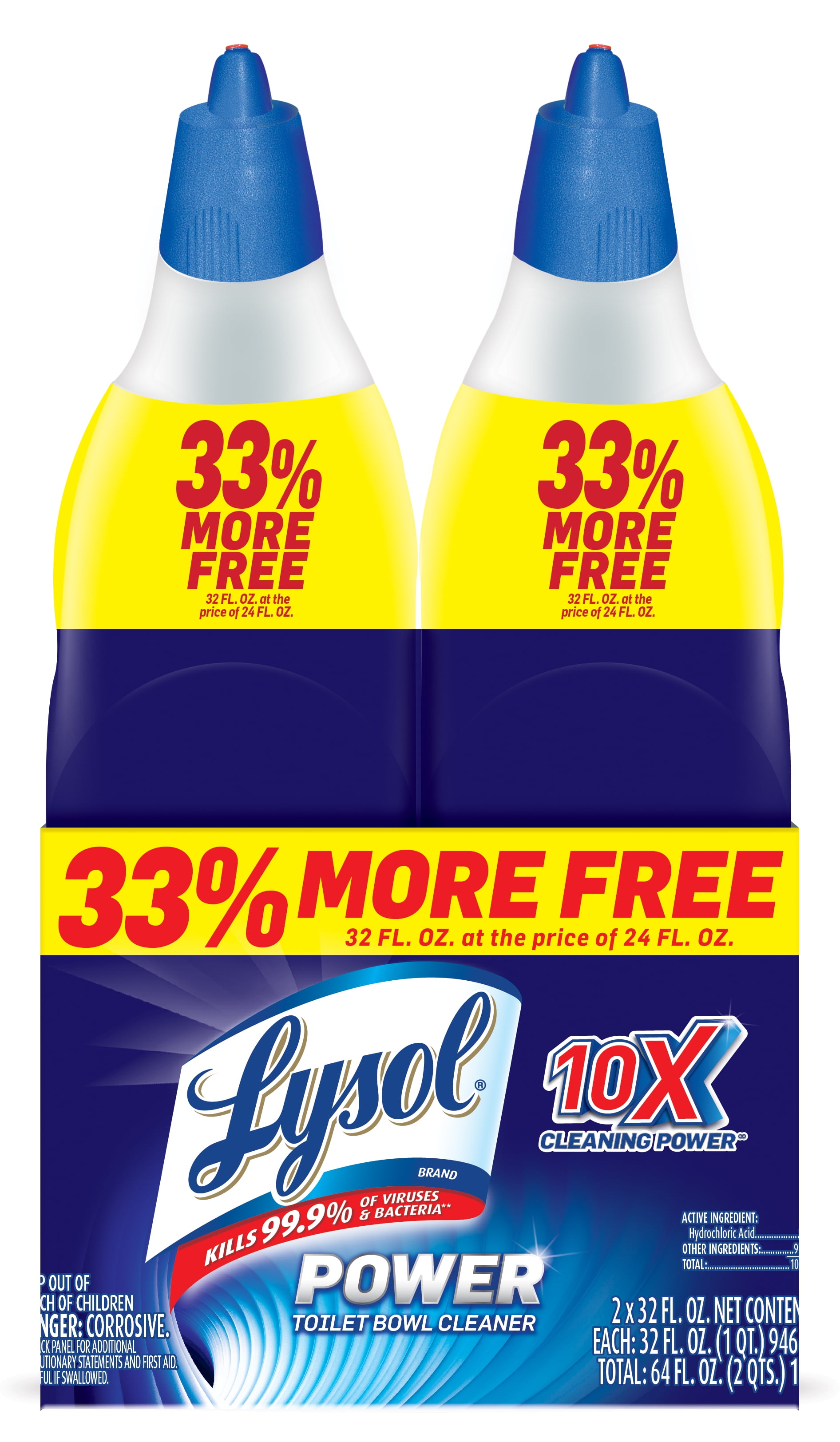 Lysol Power Toilet Bowl Cleaner, 64oz (2X32oz), 10X Cleaning Power