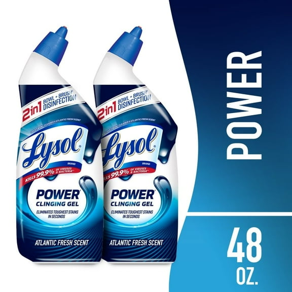 Lysol Power Toilet Bowl Cleaner, Gel Cleaner and Disinfectant, Atlantic Fresh 48 fl oz - Pack of 2