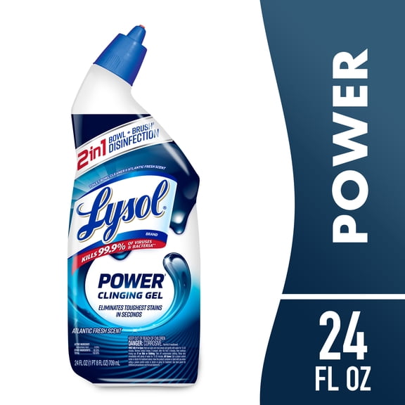 Lysol Toilet Bowl Cleaner Clinging Gel, Power, Disinfecting Bathroom Cleaner and Toilet Bowl Stain Remover, 24 fl oz