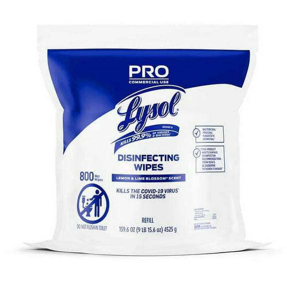 Lysol Professional Disinfecting Wipes Bucket Refill - Ready-To-Use Wipe - Lemon & Lime Blossom Scent - 800 Each - White | Bundle of 5 Each