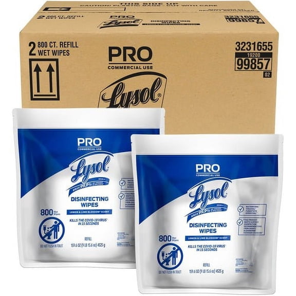 Lysol Professional Disinfecting Wipes - Lemon & Lime Blossom Scent - 2 / Carton - White | Bundle of 2 Cartons