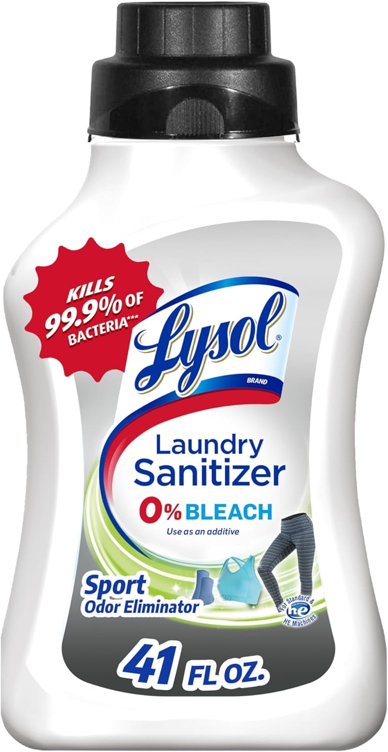 Lysol Sport Laundry Sanitizer Additive, Sanitizing Liquid for Gym Clothes and Activewear, 0% Bleach, Eliminates Odor Causing Bacteria, 41oz