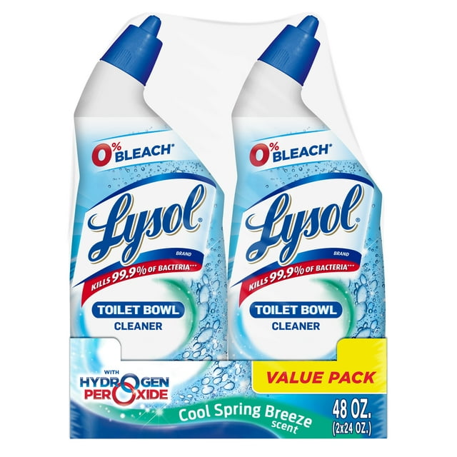 Lysol Toilet Bowl Cleaner Gel, For Cleaning and Disinfecting, Bleach Free (Contains Hydrogen Peroxide), Cool Spring Breeze Scent, 24oz (Pack of 2)