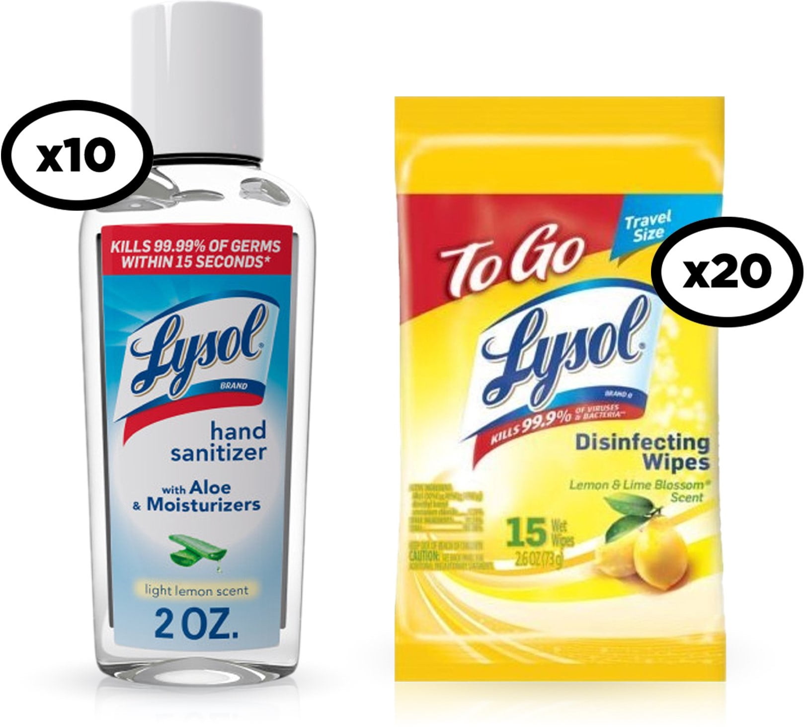 Lysol Welcome Kit Duo, 20 x 15ct Lysol Disinfecting Wipes 10 x 2oz Lysol Hand Sanitizers