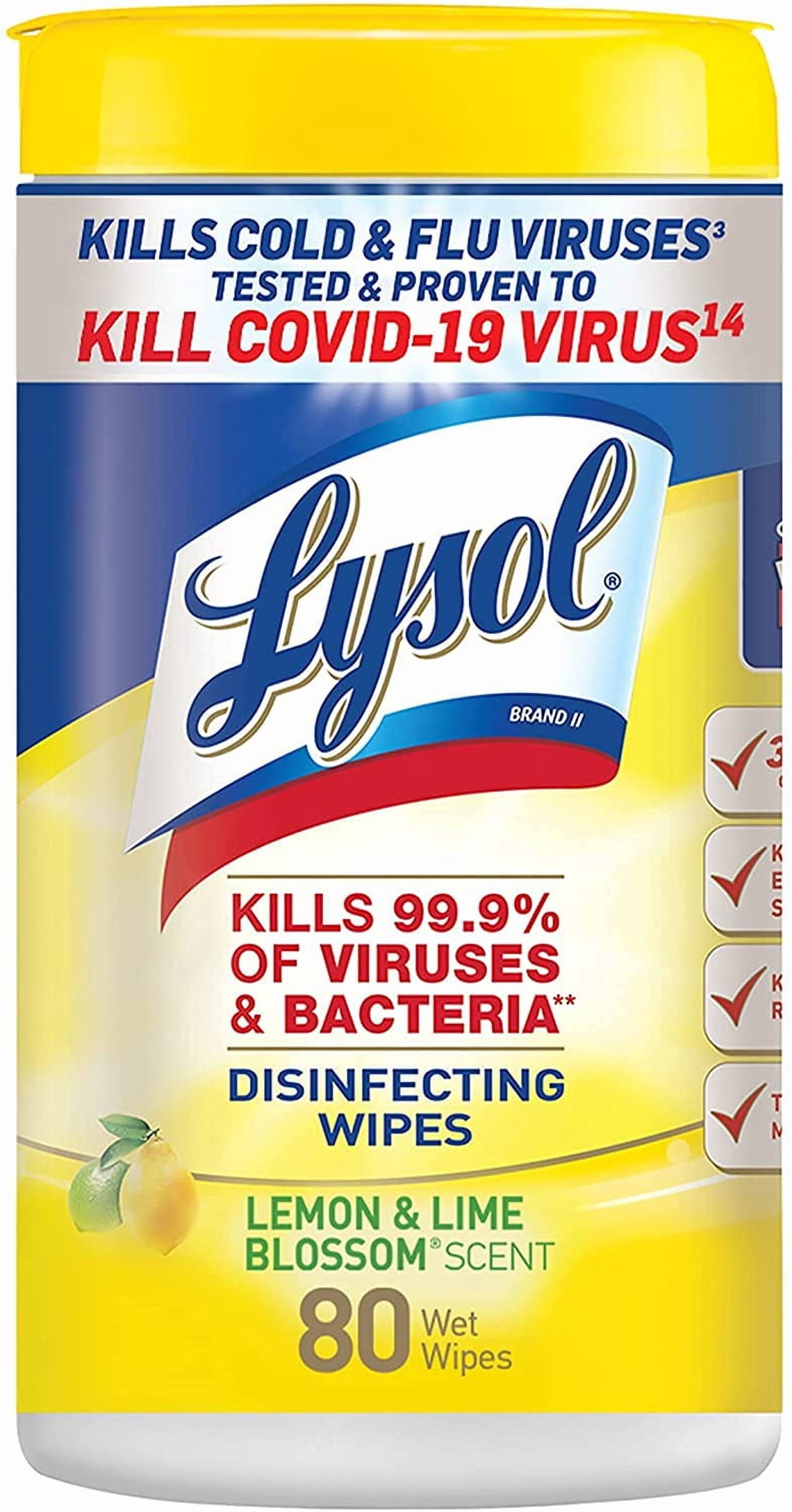 Lysol 84251CT Lemon Disinfectant Wipes 80 Wipes 2 Pack, Pre-Moistened for Commercial Spaces Hospitals Gyms, White