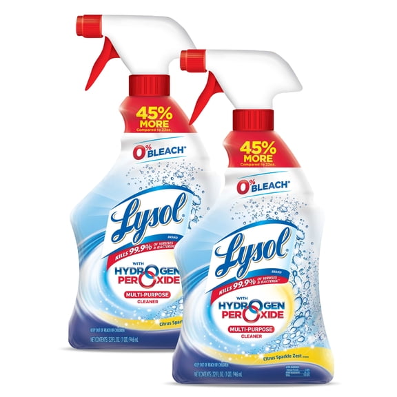 Lysol with Hydrogen Peroxide Multi-Purpose Cleaner, Citrus Sparkle Zest, 32 FL Oz (Pack of 2)