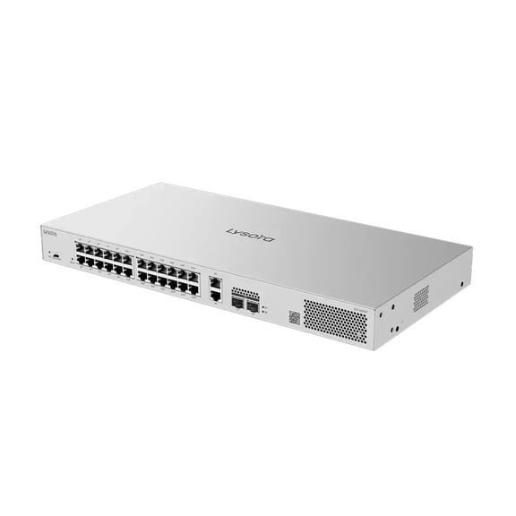 Lysora LCS-24GS-P 24-Port Gigabit PoE Switch, 370W PoE+ Budget, Cloud Managed, 2 SFP + 2 RJ45 Uplinks, Rack Mount, Security Camera Network