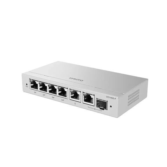 Lysora LCS-4GS-P 4-Port Gigabit PoE Switch, 54W PoE+ Budget, Cloud Managed, Fanless, Combo SFP Uplink, Security Camera Network