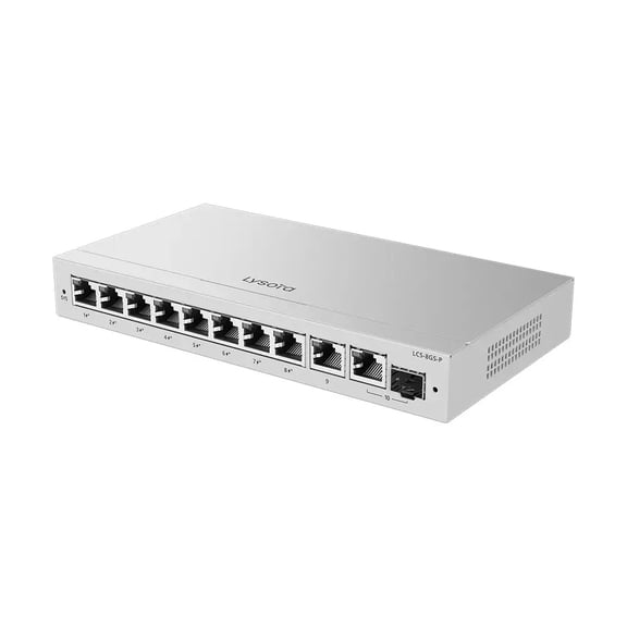 Lysora LCS-8GS-P 8-Port Gigabit PoE Switch, 120W PoE+ Budget, Cloud Managed, Fanless, Combo SFP Uplink, Security Camera Network