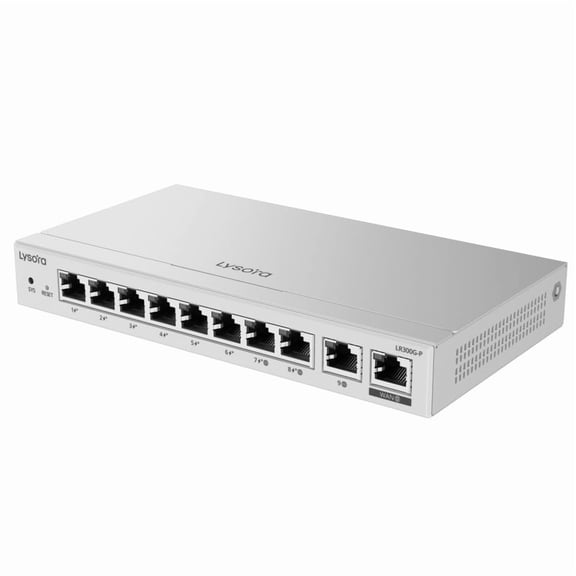 Lysora LR300G-P 10-Port Gigabit PoE Router, 110W PoE+ Budget, 1.5Gbps VPN Router, Cloud Managed, Fanless, Small Business