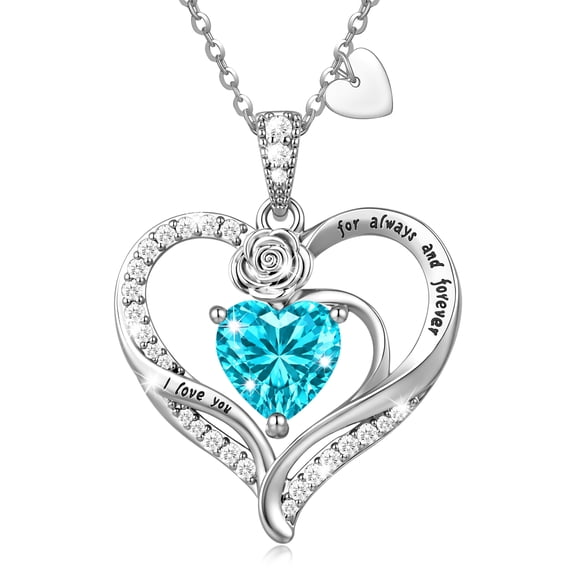 Lysro Birthstone Heart Pendant Necklace for Women, Rose Shaped Design ...
