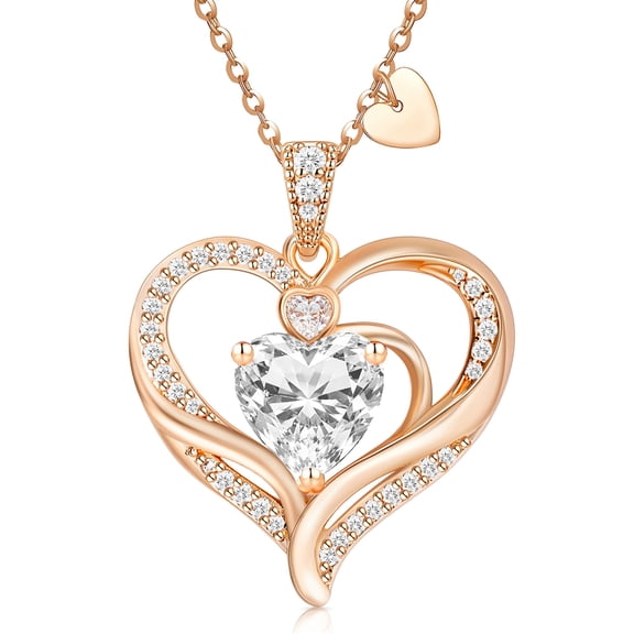 Lysro Birthstone Heart Pendant Rose Gold Plated Necklace for Women, Jewelry Gift for Mom Wife Daughter