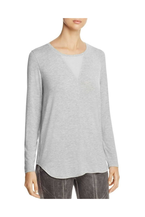 é Women’s Valencia Mixed Media Blouse Pullover Shirt Tops, Gray, X-Small
