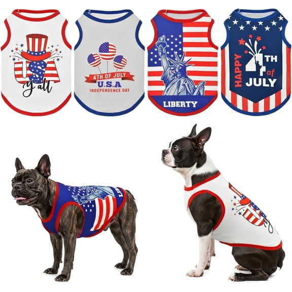 LyssKMK 4-PACK Patriotic Dog Tank Tops 4th of July Sleeveless Shirts USA Independence Day Themed Patterns Costume for Small Medium-Sized Dogs XL