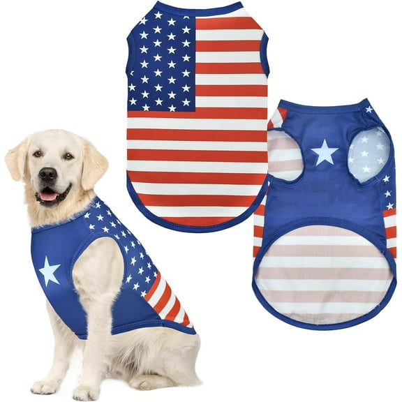 LyssKMK 4th of July Dog Costume Patriotic Dog Sleeveless Shirt Dog American Flag Summer Tank Top Mesh Breathable Independence Day Outfits for Large Dog L