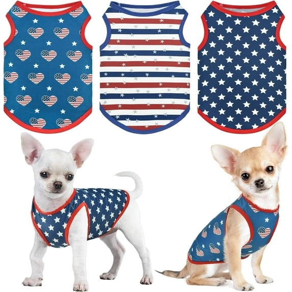 LyssKMK Patriotic Dog Tank Top 4th of July Dog Sleeveless Shirt USA Independence Day Outfits Stars Hearts & Stripe Patterns Dog Costume for Small Medium-Sized Dogs (3 PCS) L