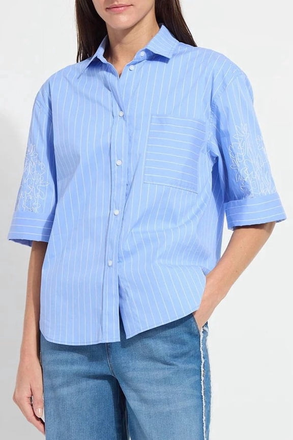 Hazel Stripe Embroidered Sleeve Shirt 3830