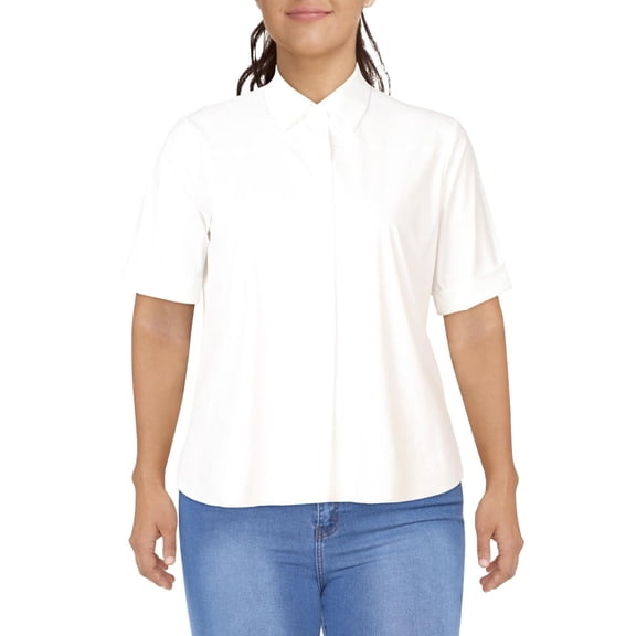 Lysse Womens Solid Cuff Sleeve Button-Down Top