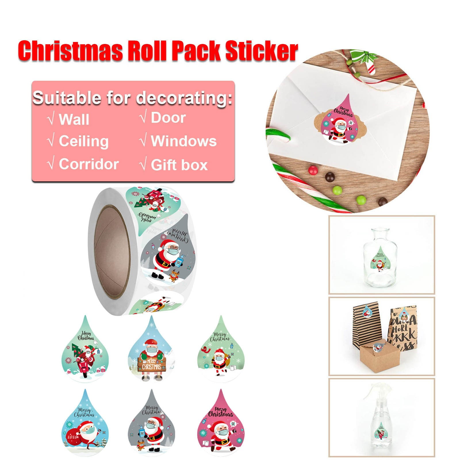 Lystmrge,Gold Foil Snowflake Stickers,Roll Box SelfAdhesive Christmas