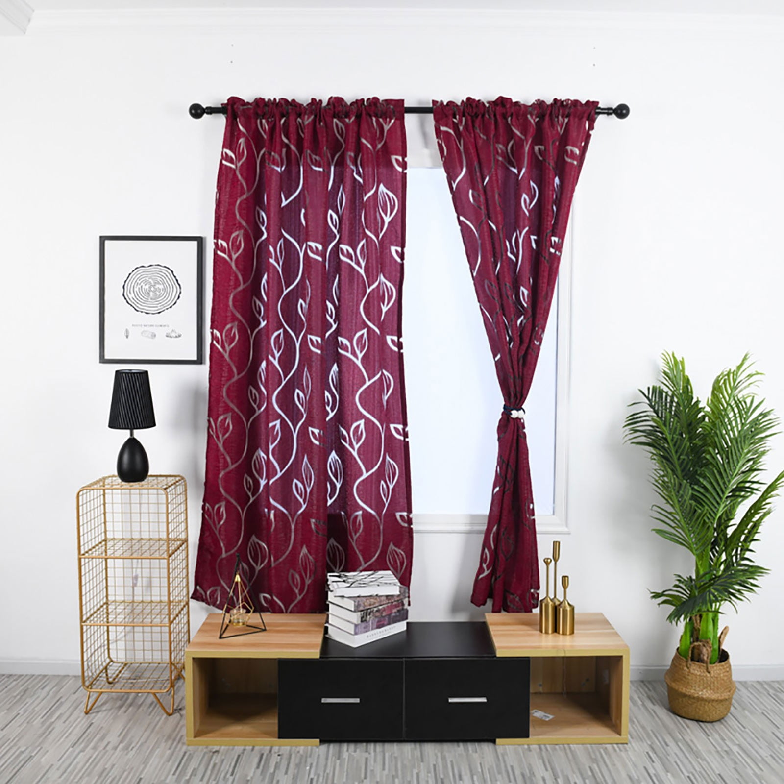 Lystmrge Window Blinds Vines Leaves Tulle Door Window Curtain Drape