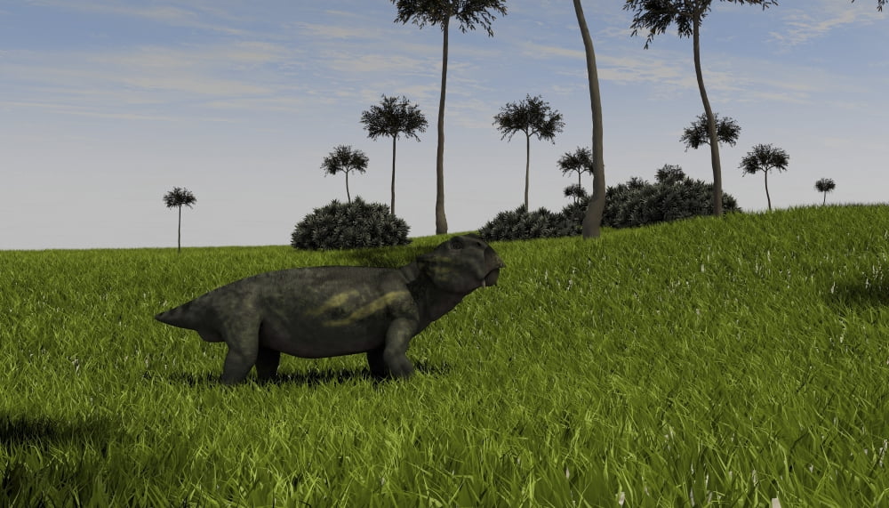 Lystrosaurus in a grassy field Canvas Art - Kostyantyn IvanyshenStocktrek Images (19 x 11)
