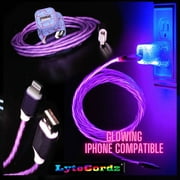 LyteCordz - LED Light Up Phone Charging Charger Cable Cord - Compatible with iPhone - Moving Spiral Lights -Illuminated Cable - (Purple, 6 Feet)