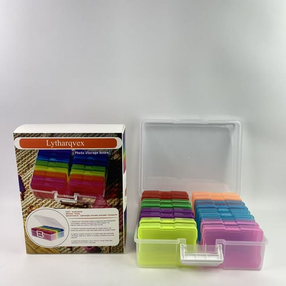 Lytharqvex Photo storage boxes,Transparent 4" x 6" Photo Cases and Clear Craft Keeper with Handle - 16 Inner Cases Plastic Storage Container Box (Multi-colored)