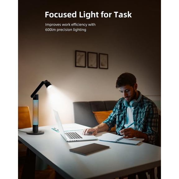 Lytmi 3-in-1 LED Desk Task Reading Light for Office, CRI95 Eye-Caring Architect Desk Lamp, 360Rotatable Swing Arms, Dimmable Table Lamp with Atmosphere Lighting for Computer Monitor Desktop Bedside