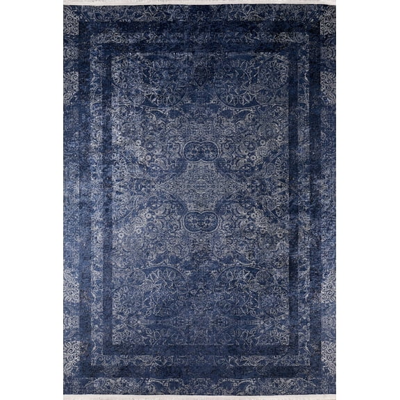 Lyubertsi Navy Framed Polyester Area Rugs for Living Room Washable Rugs Boho Moroccan Area Rug Soft Geometric Bohemian Distressed Indoor Rug for Bedroom Dining Room Office Foldable Nonslip Rug