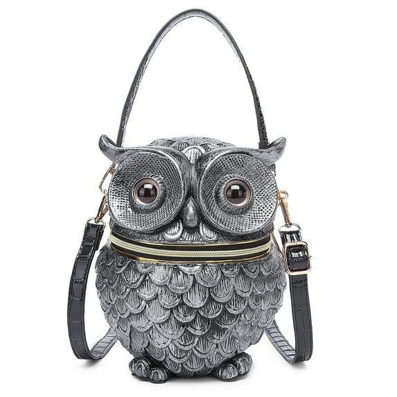 Lyuxhetaokdiq Women 3D Owl Shaped Crossbody Shoulder Bag Unique PVC Handbag Novelty Owl Purse(silver)
