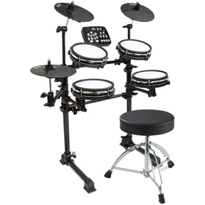 LyxJam 7-Piece Electronic Drum Set, Pro Electric Drum Set with Mesh Fabric, Throne & Sticks Included