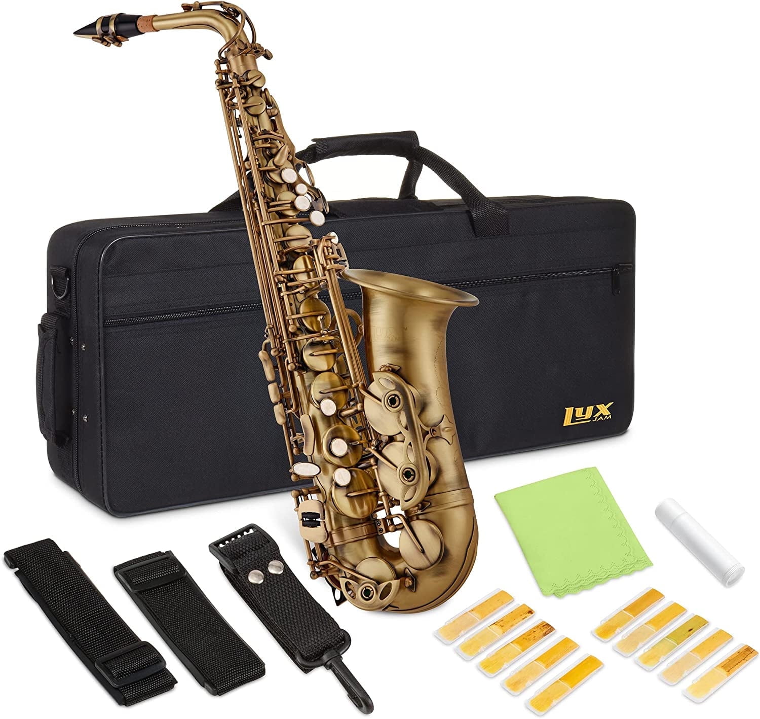 LyxJam Alto Saxophone Beginners Kit, Gold Lacquer, E Flat