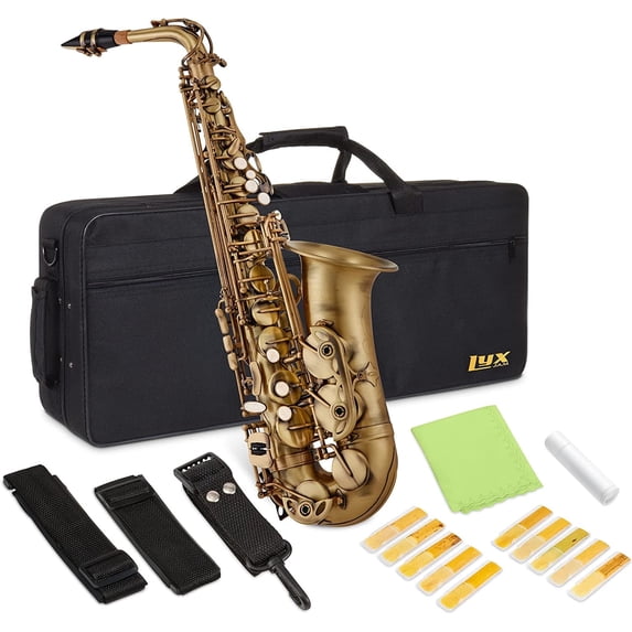 LyxJam Alto Saxophone, E Flat Brass Alto Sax Beginners Kit, Antique Bronze