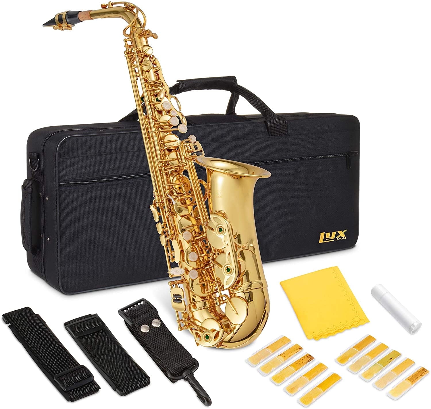 LyxJam Alto Saxophone Beginners Kit, Gold Lacquer, E Flat