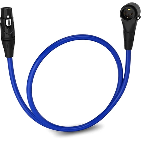 LyxPro 1.5 Ft Right Angle XLR Cable, Male to Female, 3 Pin Microphone Cable, Blue