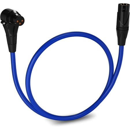 LyxPro 1.5 Feet XLR Cable, Right Angle Female to Male, 3 Pin Mic Cable, Blue